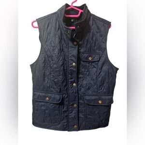 Talbots Navy Quilted Vest with Brass Accents